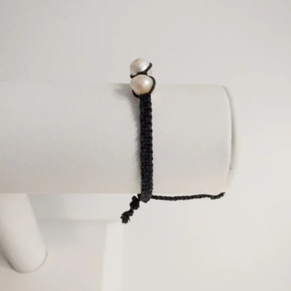 White Baroque Fresh Water Pearl Bracelet Adjustable Cord Artisan Handmade